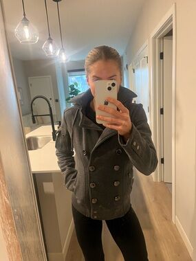 Sebby Charcoal Double-Breasted Pea Coat